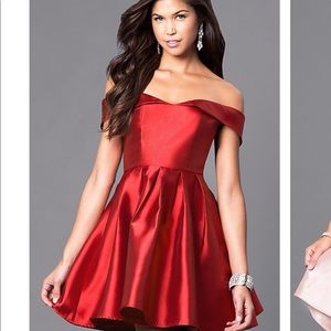 Red statin off the shoulder, short dress